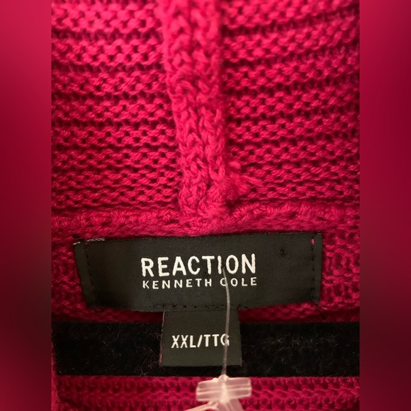 REACTION by Kenneth Cole, turtle neck, long sleeve, crochet sweater, fuchsia. - Picture 6 of 7